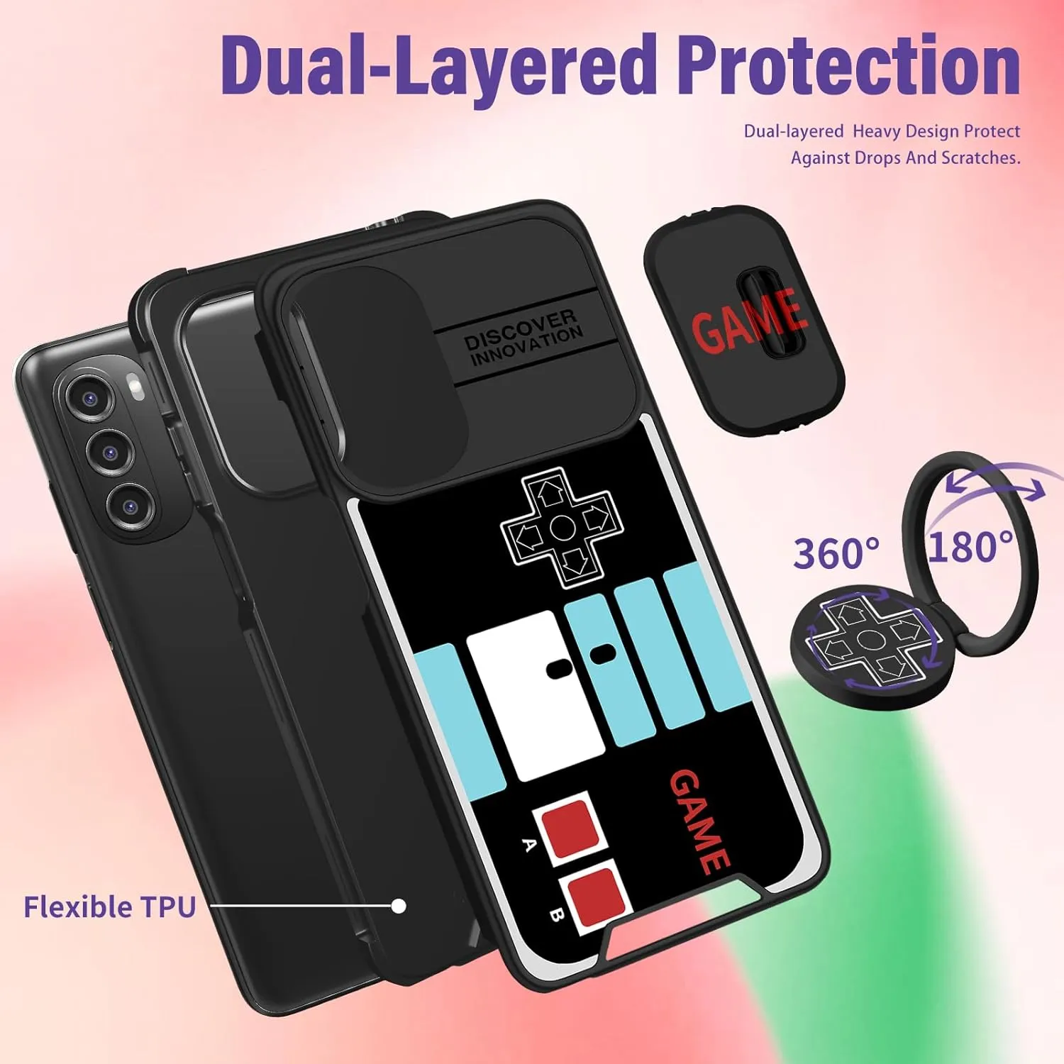 (2in1 for Moto G Stylus 5G 2022 Case for Women Gameboy Cute Console Phone Cover Girls Men Cartoon Fashion Cool Funny Design with Camera Cover and Ring Stand Funda for Moto G Stylus 5G Case