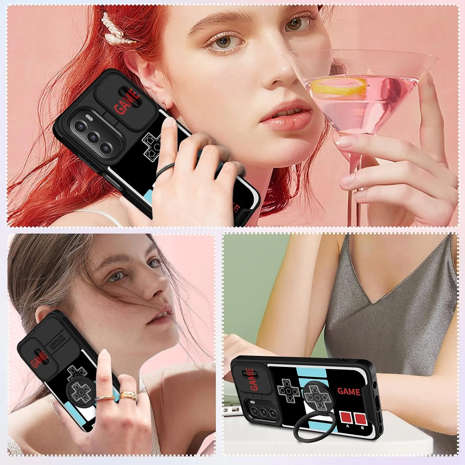 (2in1 for Moto G Stylus 5G 2022 Case for Women Gameboy Cute Console Phone Cover Girls Men Cartoon Fashion Cool Funny Design with Camera Cover and Ring Stand Funda for Moto G Stylus 5G Case