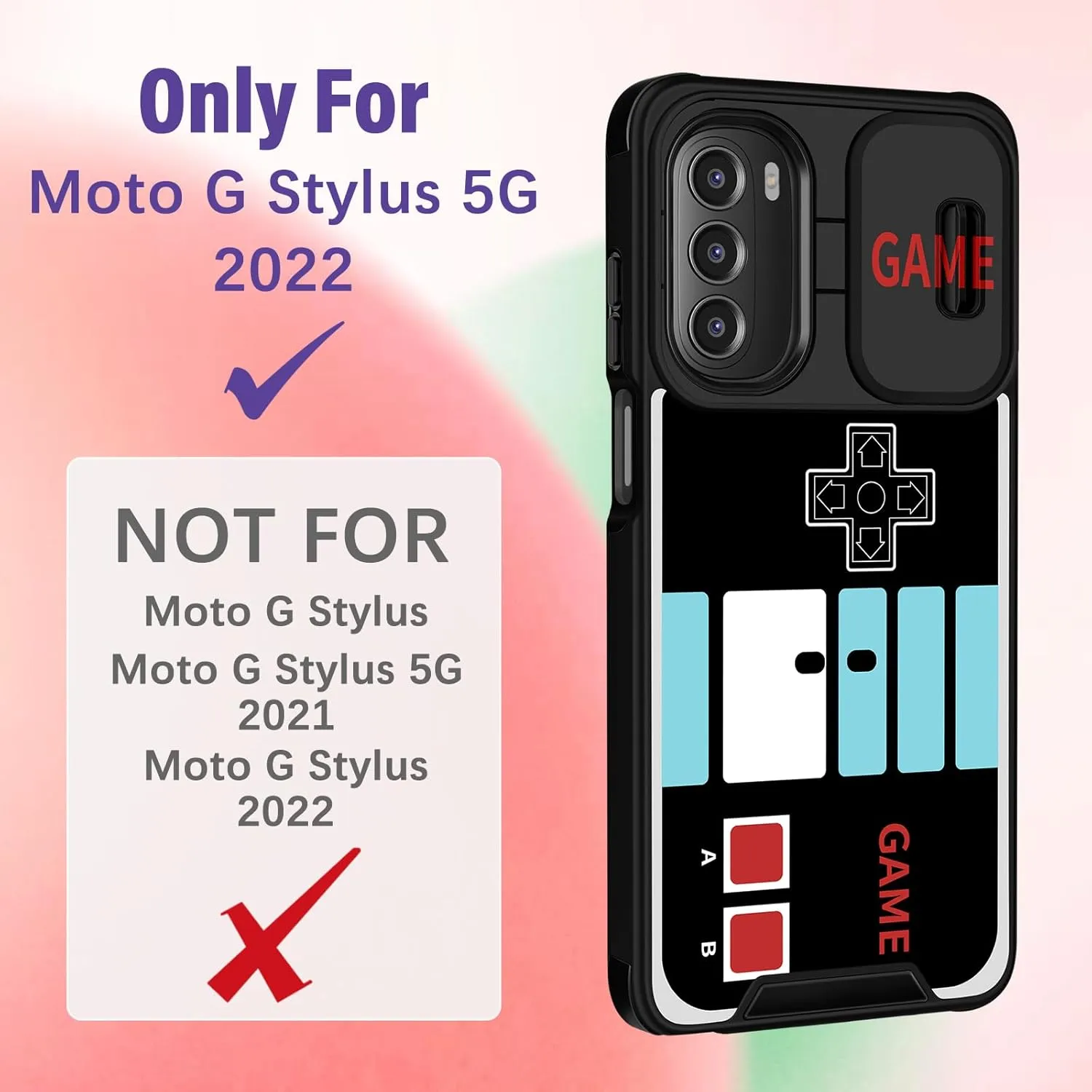 (2in1 for Moto G Stylus 5G 2022 Case for Women Gameboy Cute Console Phone Cover Girls Men Cartoon Fashion Cool Funny Design with Camera Cover and Ring Stand Funda for Moto G Stylus 5G Case