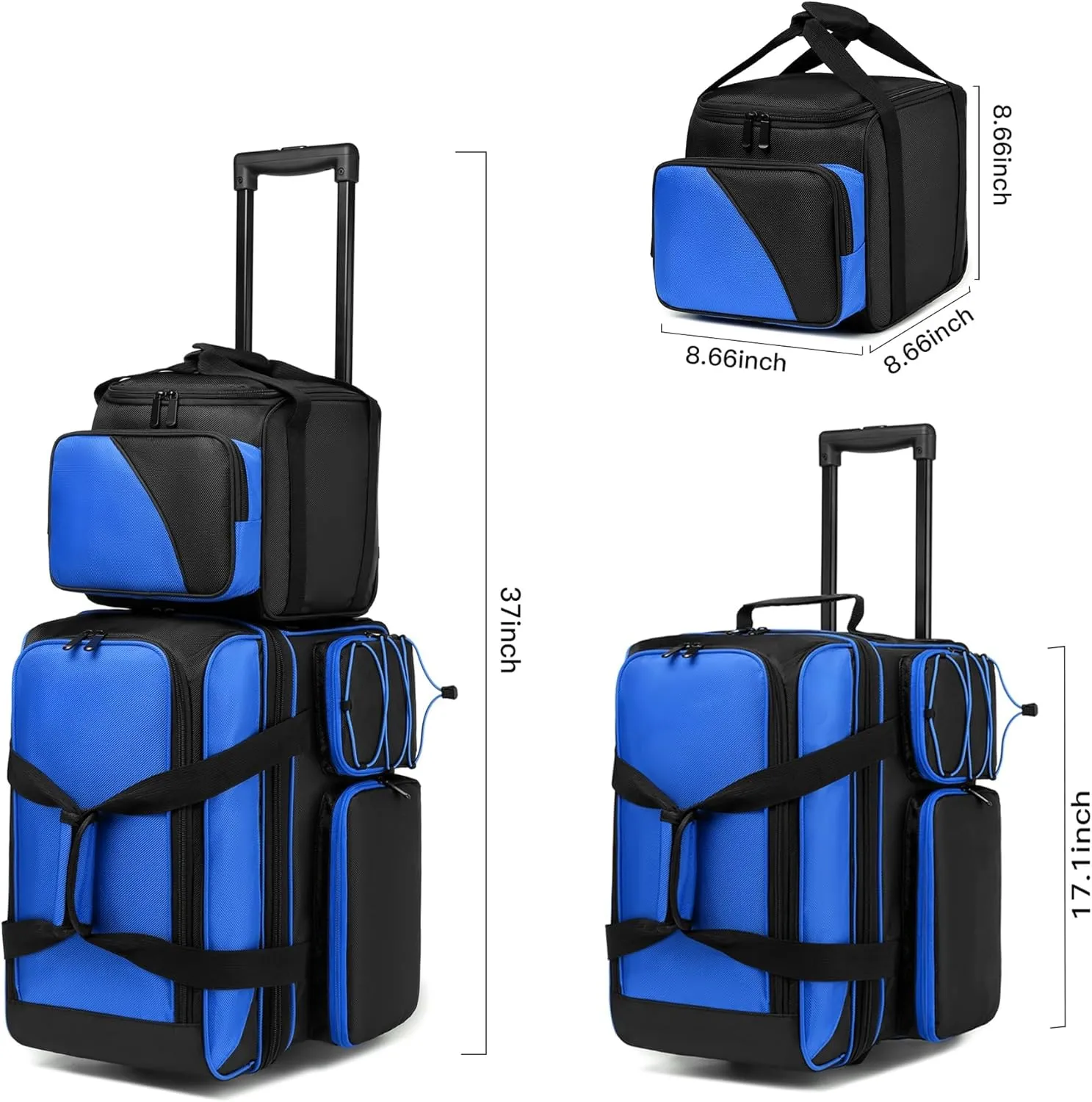 3 Ball Bowling Bags with Wheels, Bowlig Roller Bag for 3 Ball with Separate Shoe Compartment and Retractable Handle, 2 Ball Bowling Roller Bag   1 Ball Color Matching Add On Tote