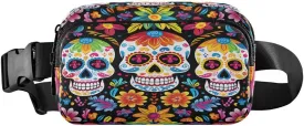 ALAZA Dia De Los Muertos Floral Sugar Skull Waist Packs Spot Belt Bag Crossbody Bag Fanny Pack Pouch for Men Women Hiking Running Cycling Traveling