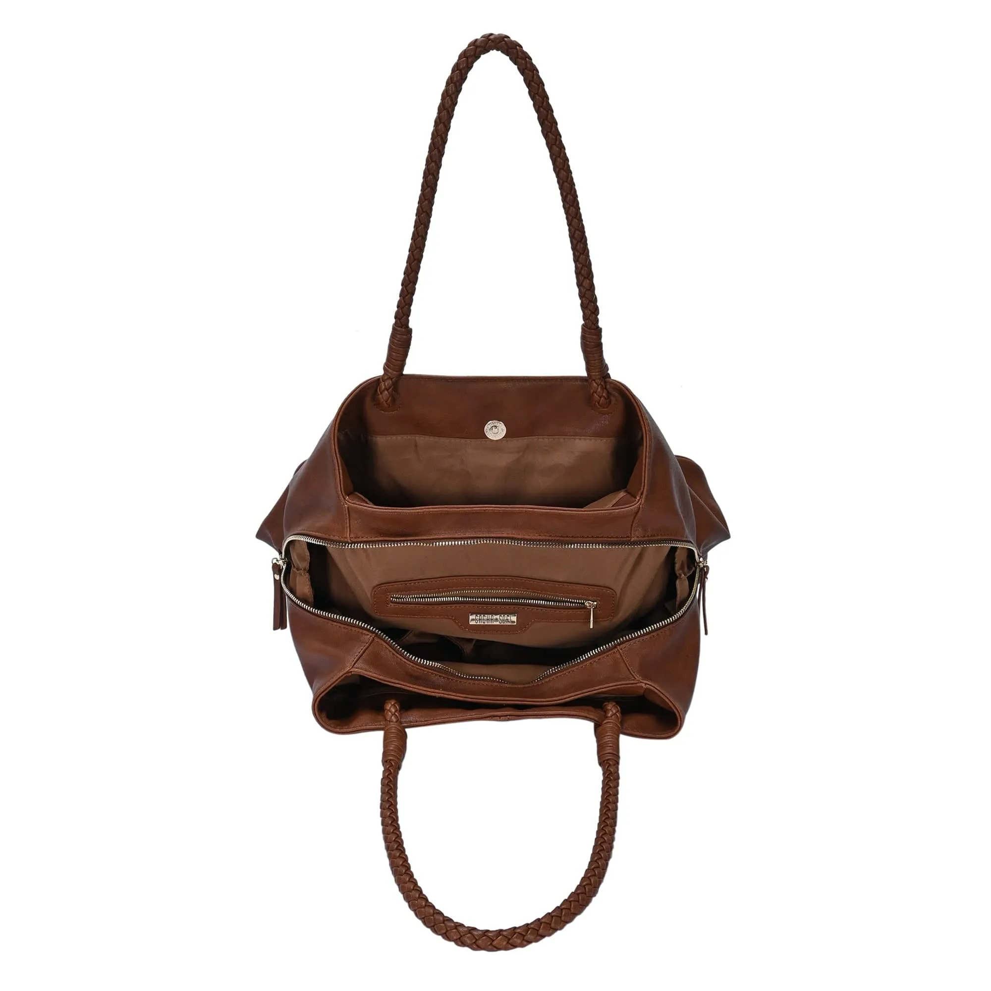 BGO3313 3 Compartment Braided Shoulder Strap Tote Bag
