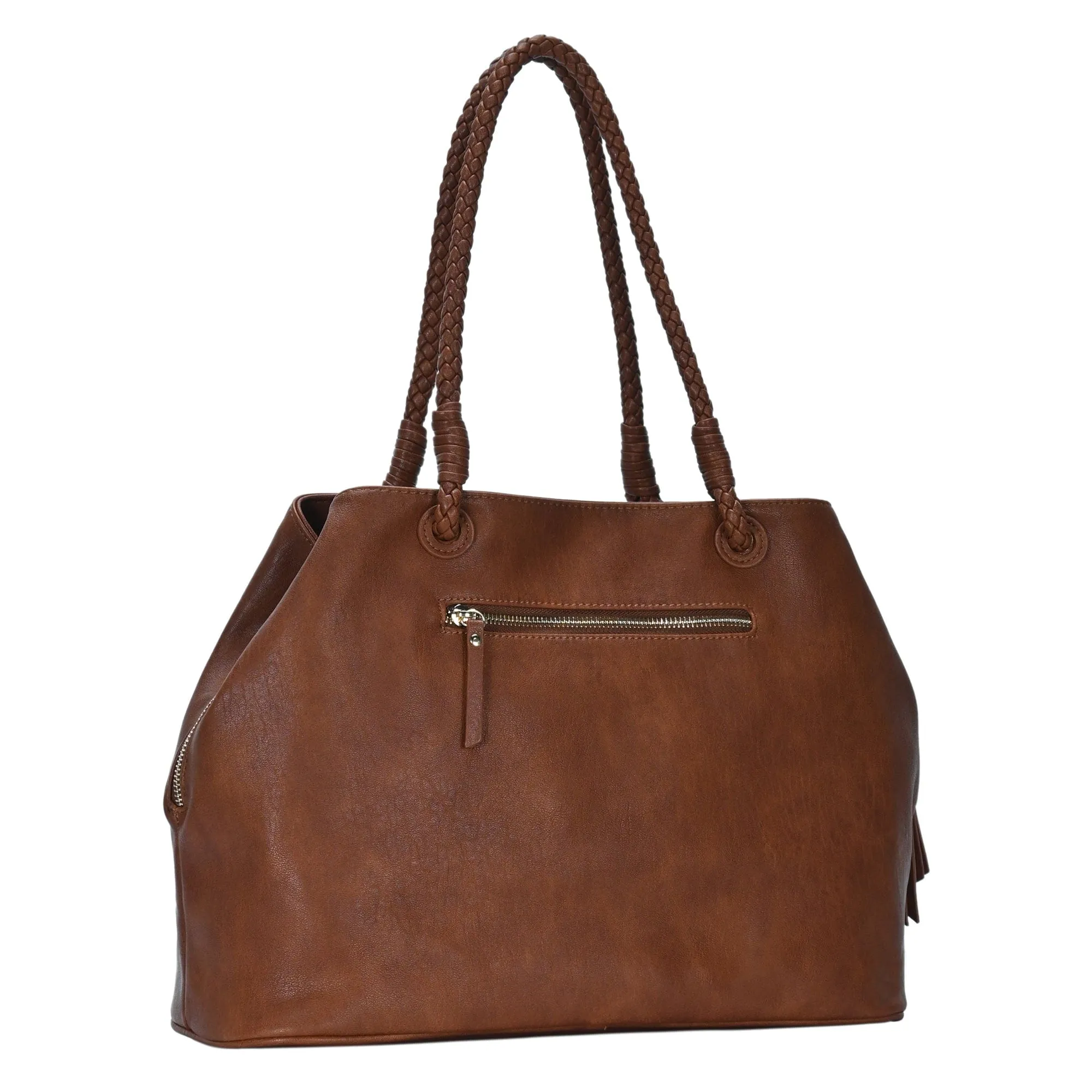 BGO3313 3 Compartment Braided Shoulder Strap Tote Bag