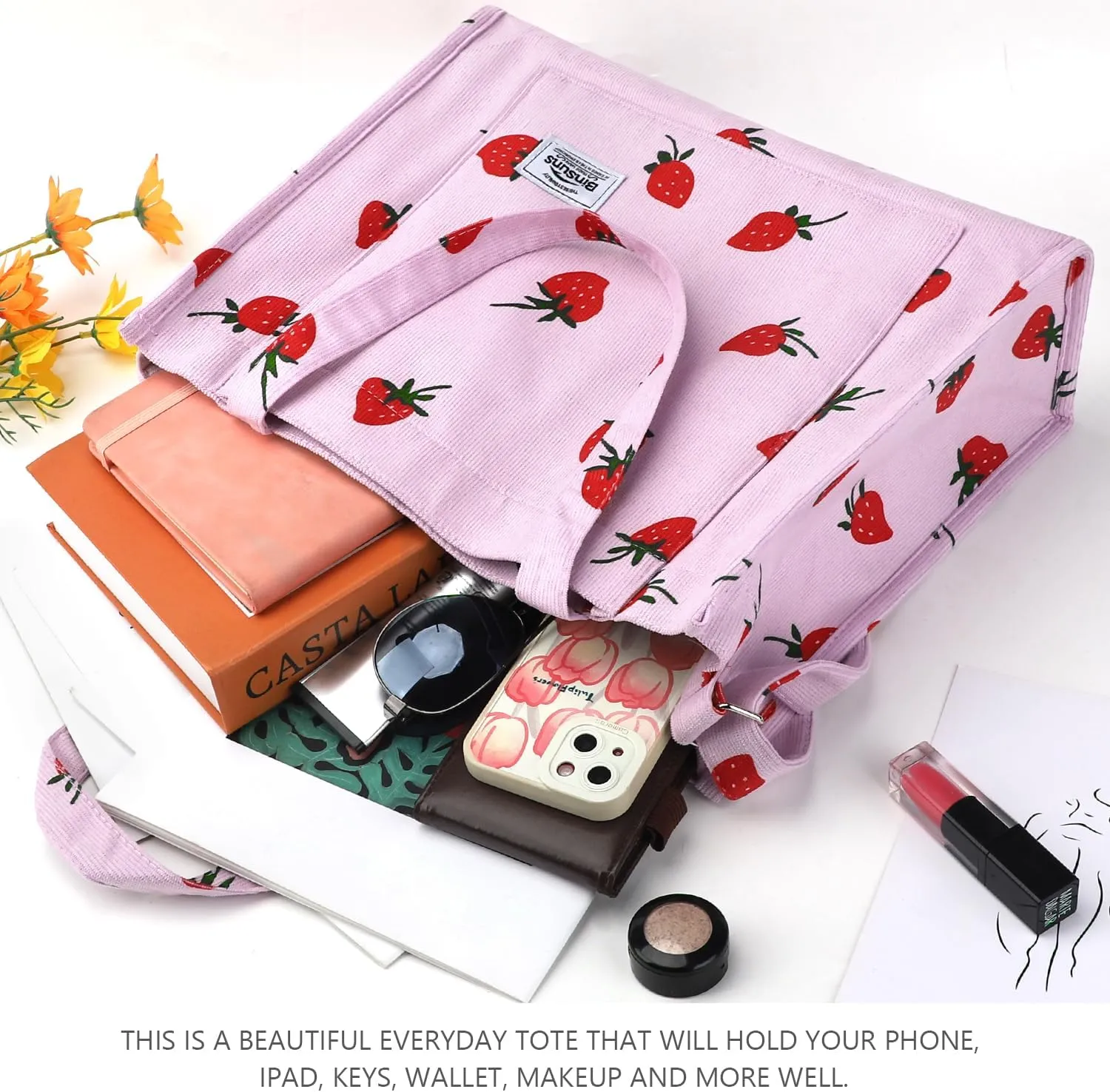 BINSUNS Corduroy Tote Bag for Women Small Satchel Bag Mini Tote Bag Aesthetic Crossbody Handbag - School Work Travel Shopping