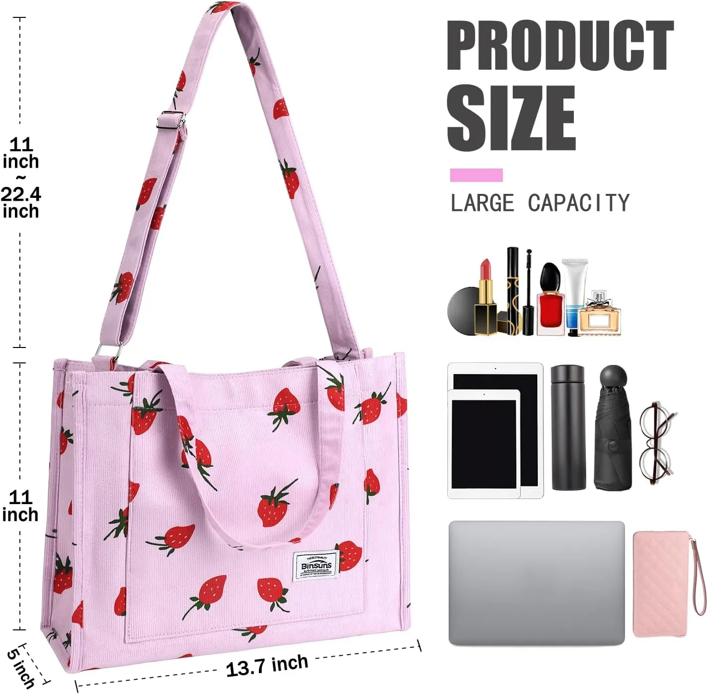 BINSUNS Corduroy Tote Bag for Women Small Satchel Bag Mini Tote Bag Aesthetic Crossbody Handbag - School Work Travel Shopping