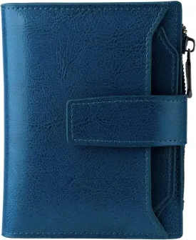 Bveyzi Women's Small Leather RFID Blocking Bifold Zipper Pocket Wallet Ladies Credit Card Slots Purse with id Window