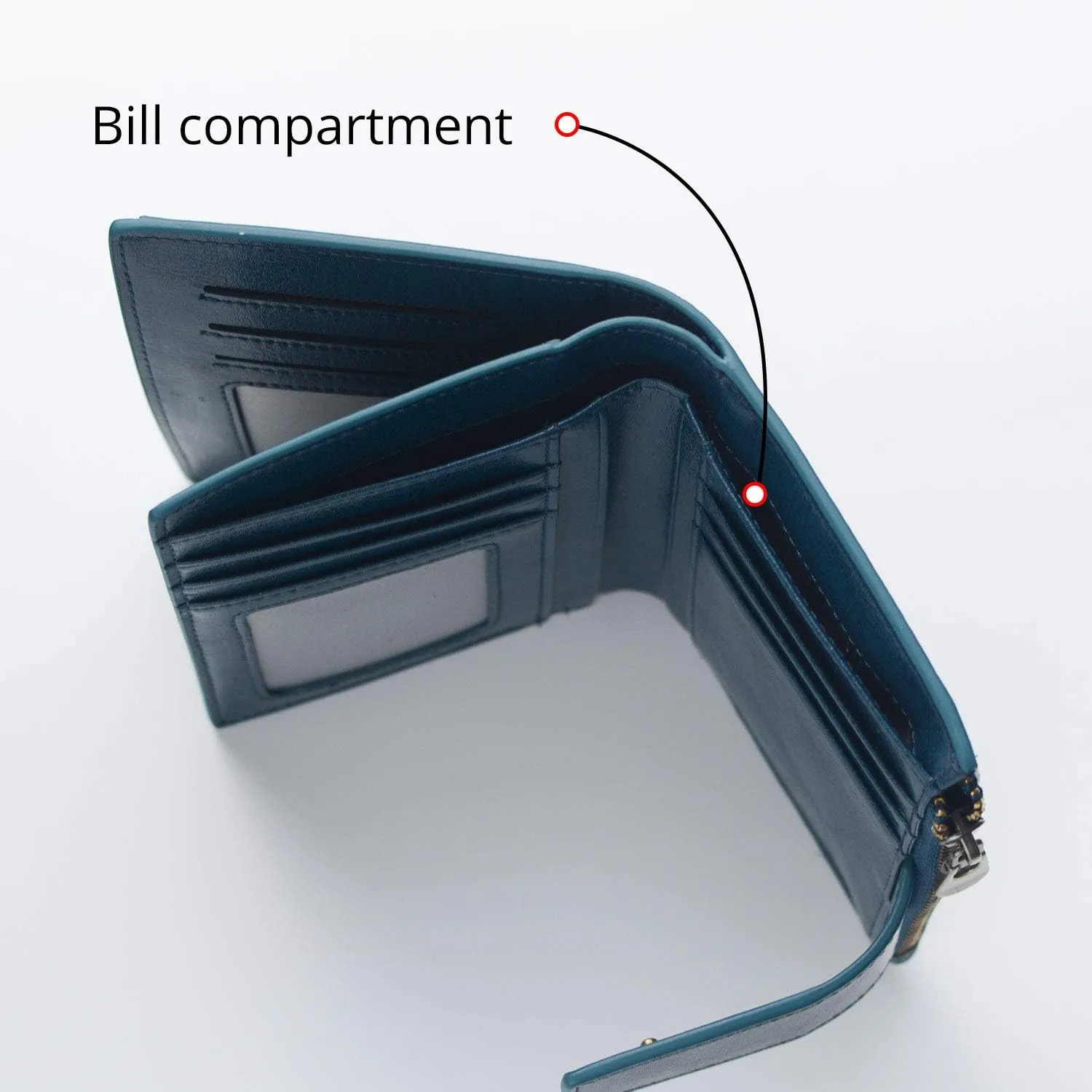 Bveyzi Women's Small Leather RFID Blocking Bifold Zipper Pocket Wallet Ladies Credit Card Slots Purse with id Window