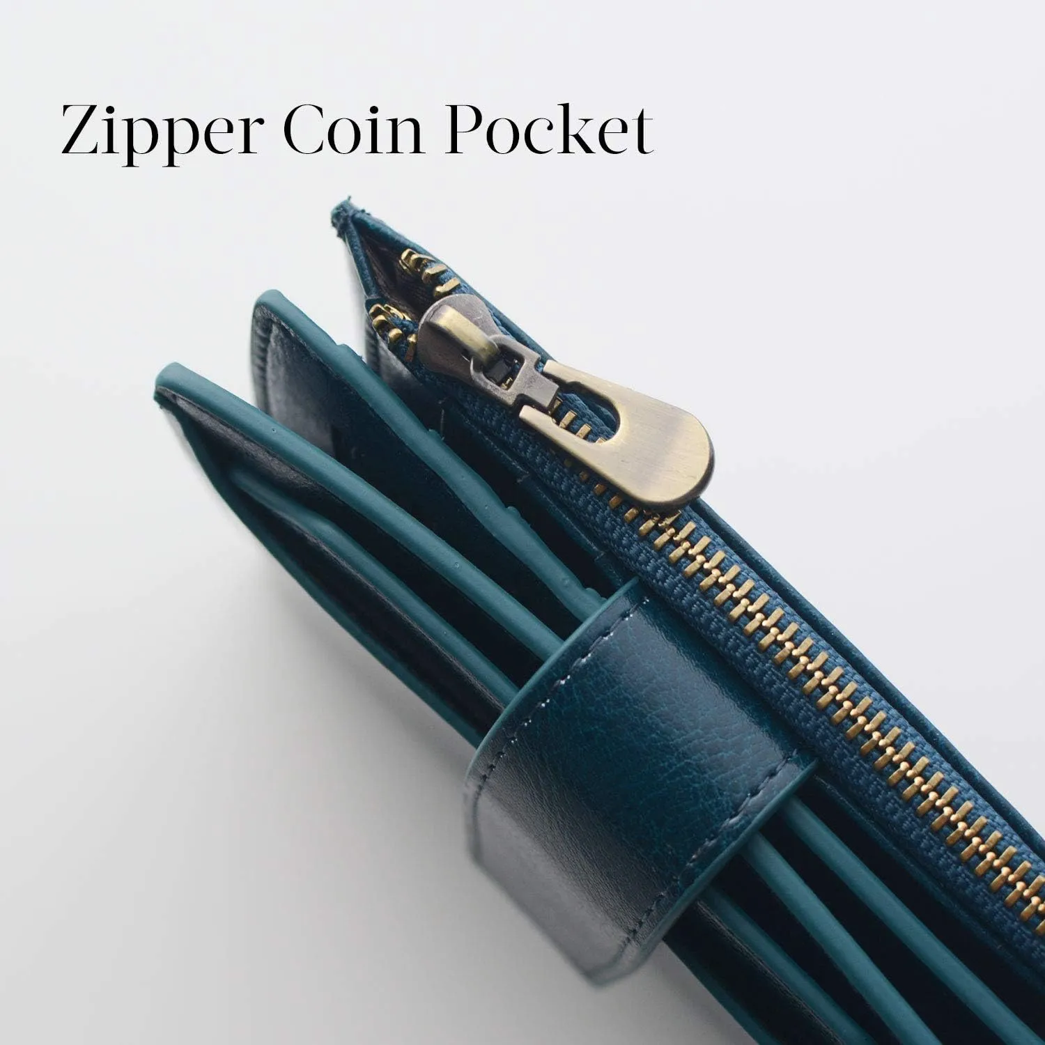 Bveyzi Women's Small Leather RFID Blocking Bifold Zipper Pocket Wallet Ladies Credit Card Slots Purse with id Window