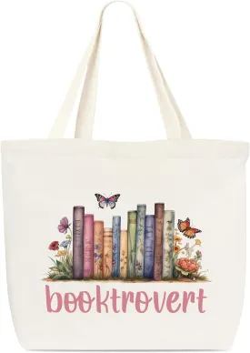 Canvas Tote Bag, Book Tote Bag, Book Lover Gift, Booktrovert Butterfly Tote, Library Tote Bag, Reusable Grocery Shopping Bag, Library Shoulder Bag For Reader Bookish Women Friend Bookworm A(11)