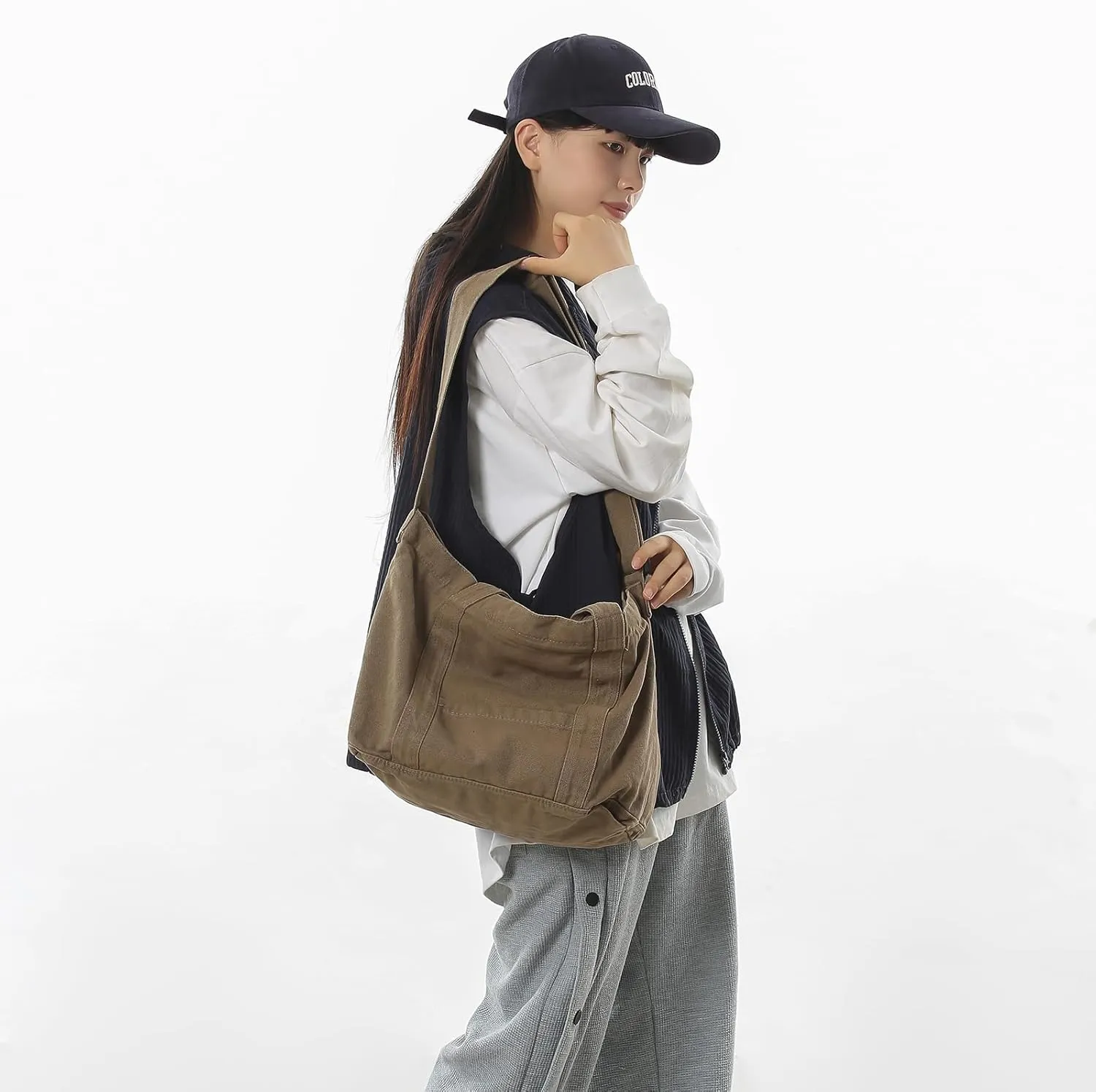 Canvas Tote Bag for Women with Pockets Cute Small Crossbody Bag Purses Handbag for Work Beach Tote Bag