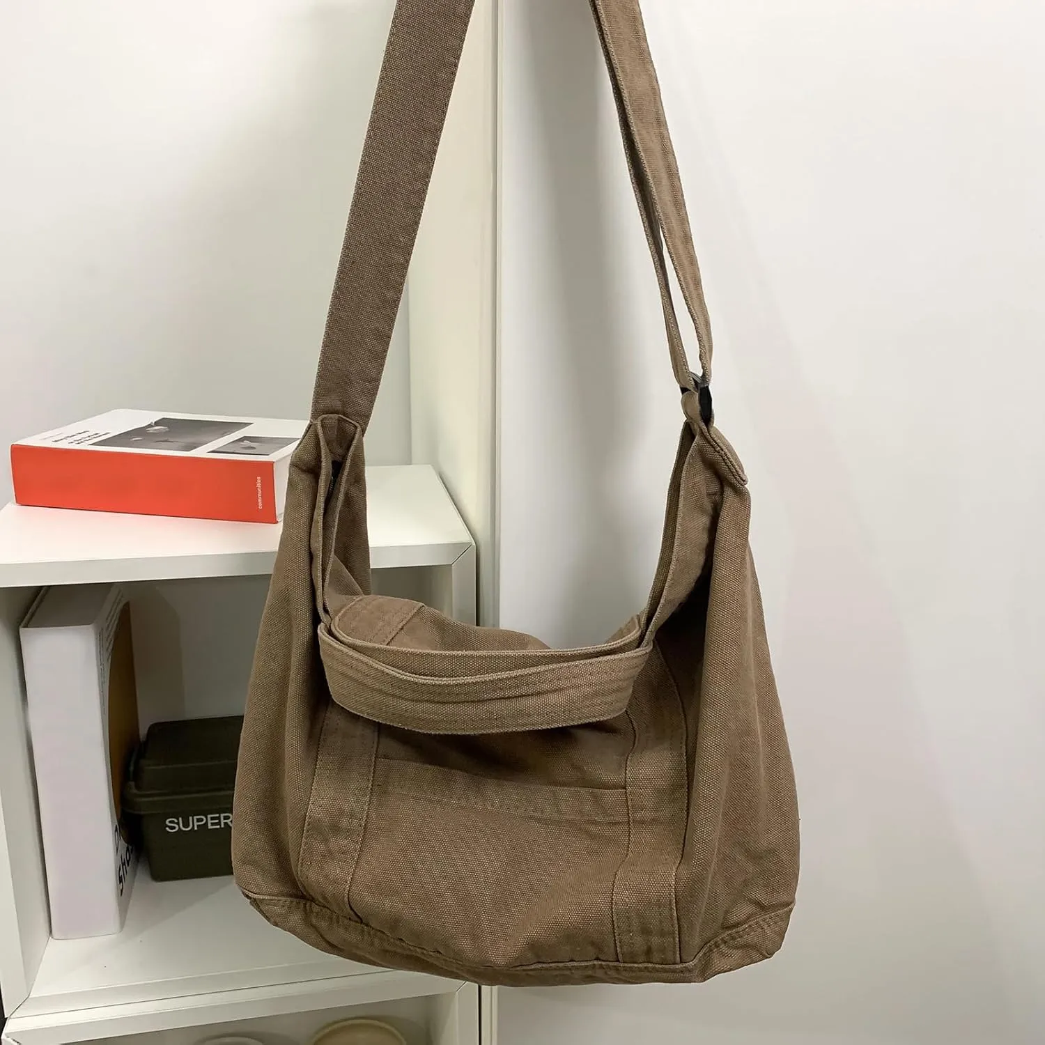 Canvas Tote Bag for Women with Pockets Cute Small Crossbody Bag Purses Handbag for Work Beach Tote Bag