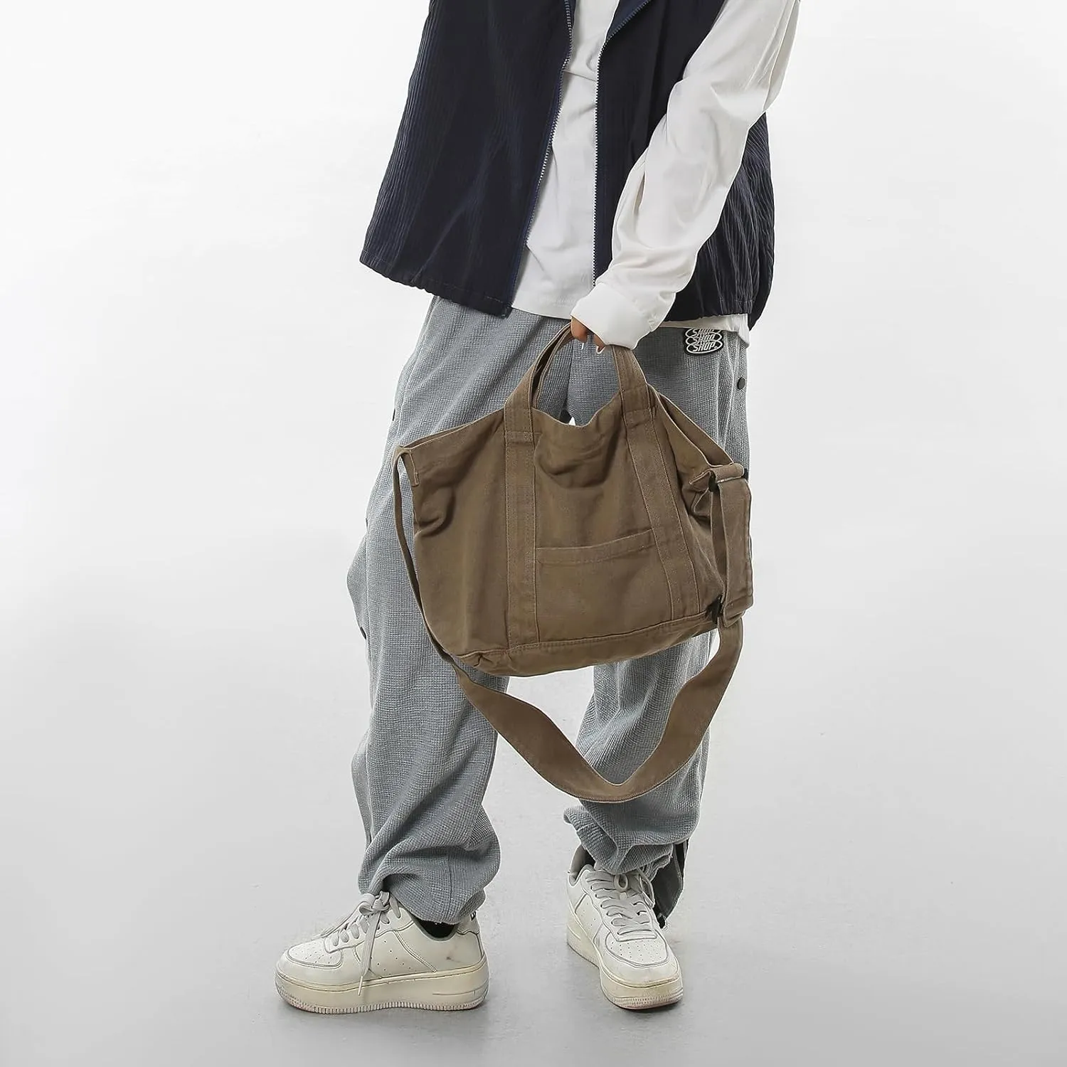 Canvas Tote Bag for Women with Pockets Cute Small Crossbody Bag Purses Handbag for Work Beach Tote Bag