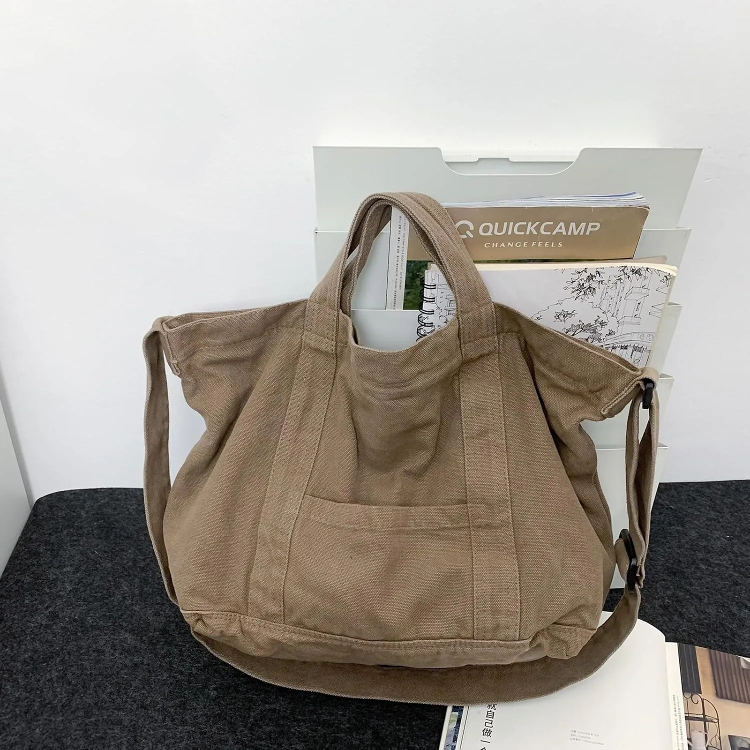 Canvas Tote Bag for Women with Pockets Cute Small Crossbody Bag Purses Handbag for Work Beach Tote Bag