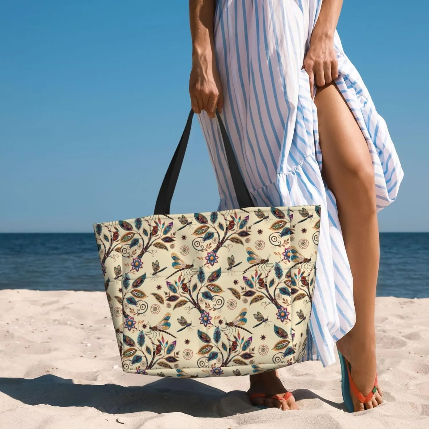 CHAOS MONKEY Women Large Beach Bag Sandproof Waterproof Travel Weekender Foldable Tote Bag for Pool Vacation Gym