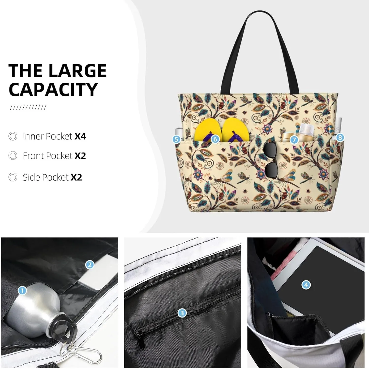 CHAOS MONKEY Women Large Beach Bag Sandproof Waterproof Travel Weekender Foldable Tote Bag for Pool Vacation Gym