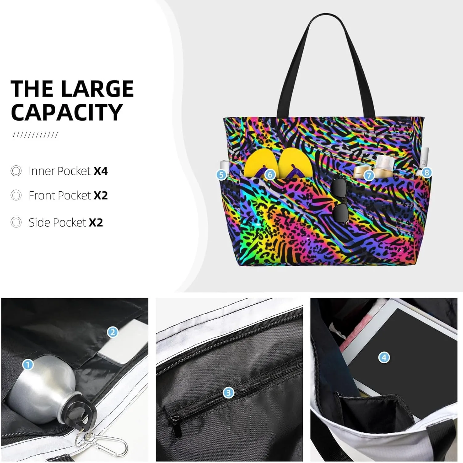 CHAOS MONKEY Women Large Beach Bag Sandproof Waterproof Travel Weekender Foldable Tote Bag for Pool Vacation Gym