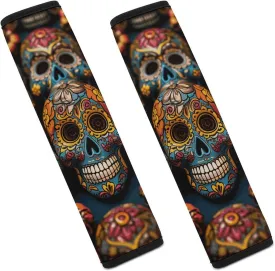 Colorful Sugar Skulls Auto Seat Belt Cover 2PCS Universal Car Seat Belt Shoulder Protector Pad, Protect Your Shoulders and Neck for Car Seat Belt, Shoulder Bag, Backpack