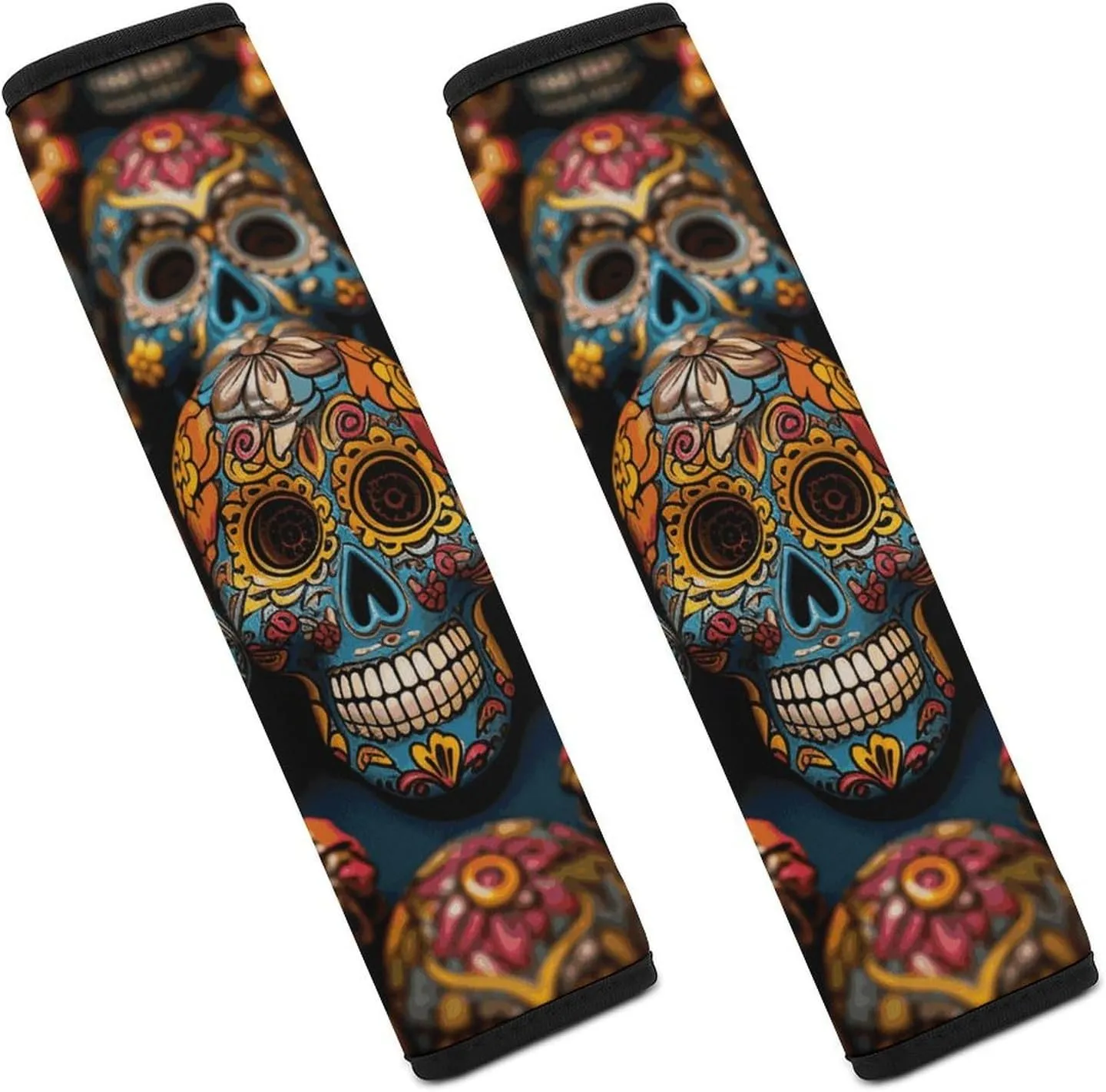 Colorful Sugar Skulls Auto Seat Belt Cover 2PCS Universal Car Seat Belt Shoulder Protector Pad, Protect Your Shoulders and Neck for Car Seat Belt, Shoulder Bag, Backpack