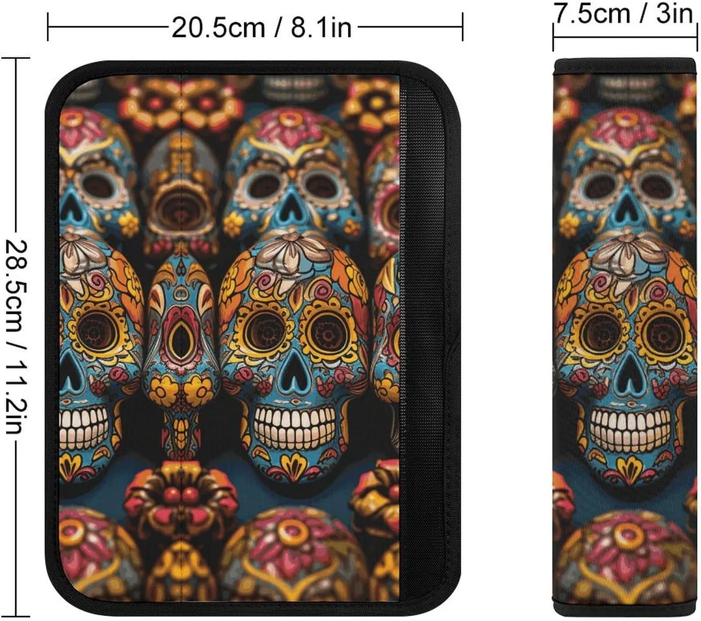 Colorful Sugar Skulls Auto Seat Belt Cover 2PCS Universal Car Seat Belt Shoulder Protector Pad, Protect Your Shoulders and Neck for Car Seat Belt, Shoulder Bag, Backpack