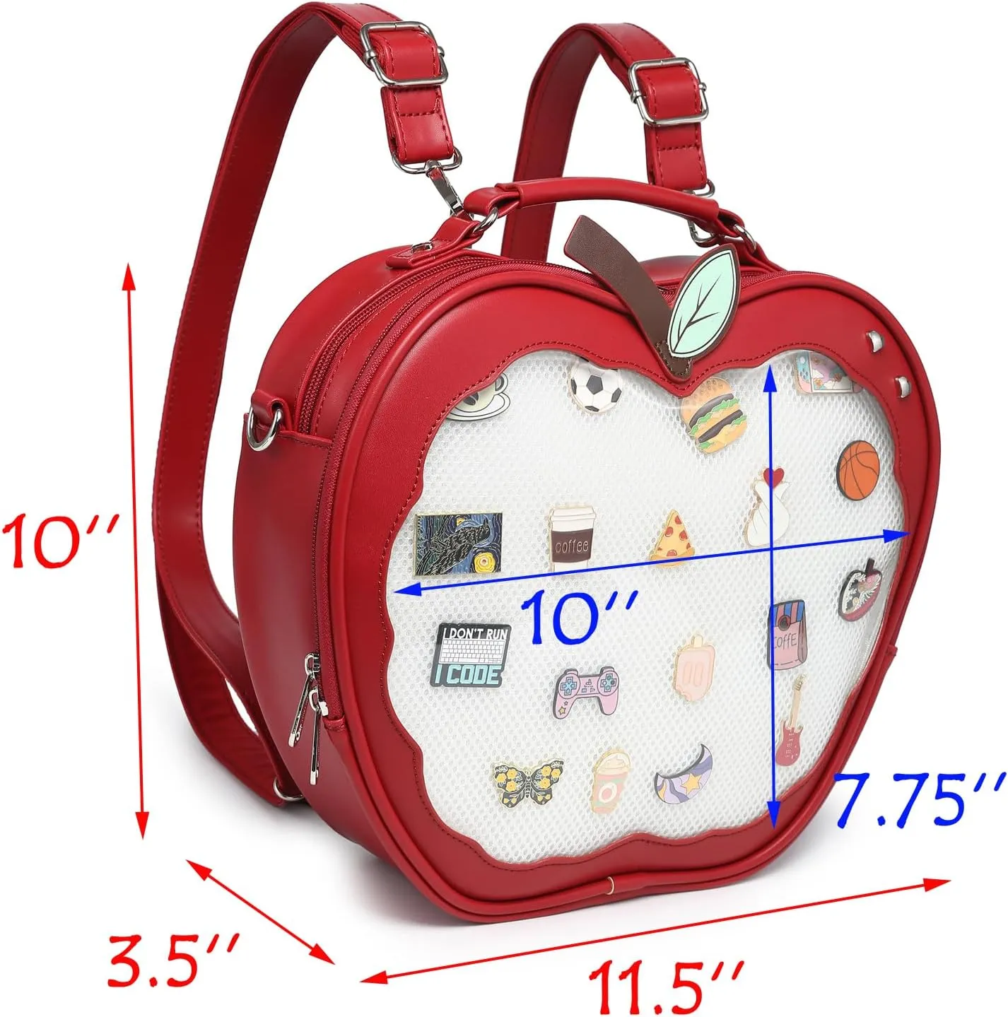 Cute Red Apple Ita Bag Kawaii Pin Display Purse Backpack Crossbody Shoulder Bag