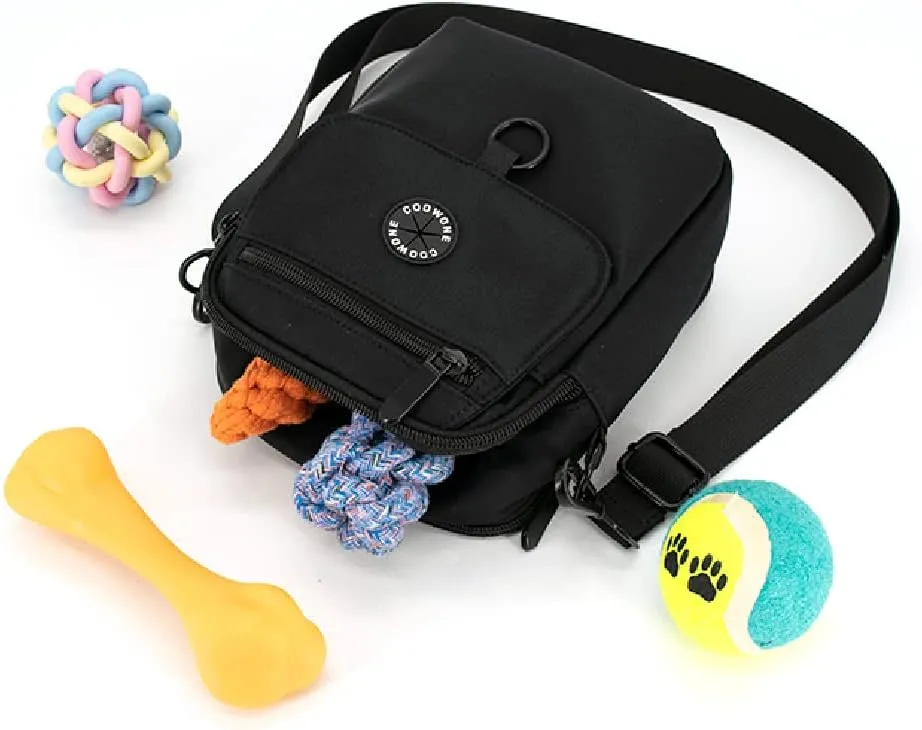 Dog Walking Bag Crossbody Waterproof & Lightweight Treat Pouch for Pet Training, Puppy Treat Tote, Dog Mom Purse (Black 1.0)