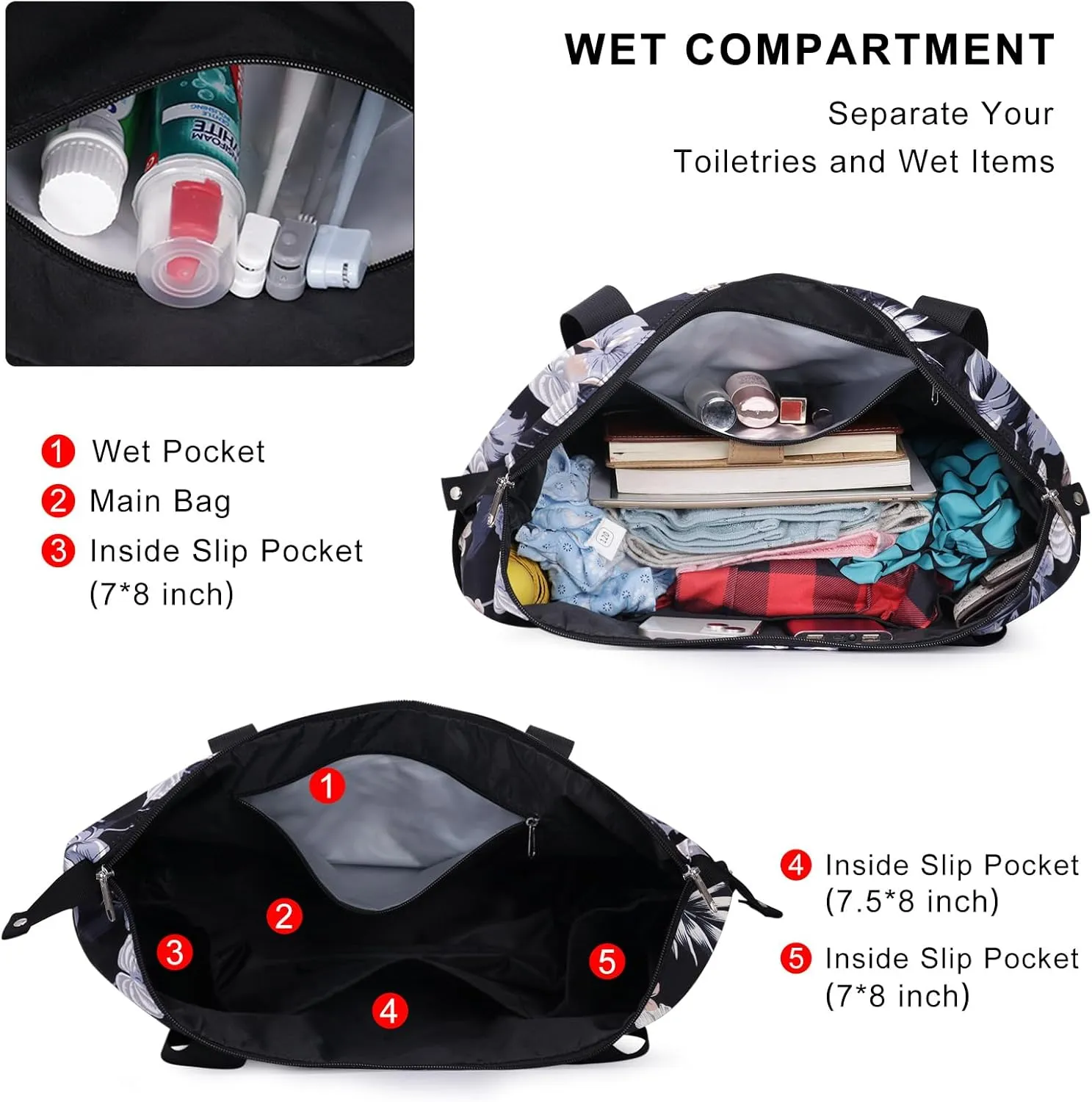 Expandable Duffel Bag for Women with Trolley Sleeve/Wet Pocket Weekender Travel Tote Large Carry On Overnight Luggage