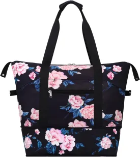 Expandable Duffel Bag for Women with Trolley Sleeve/Wet Pocket Weekender Travel Tote Large Carry On Overnight Luggage