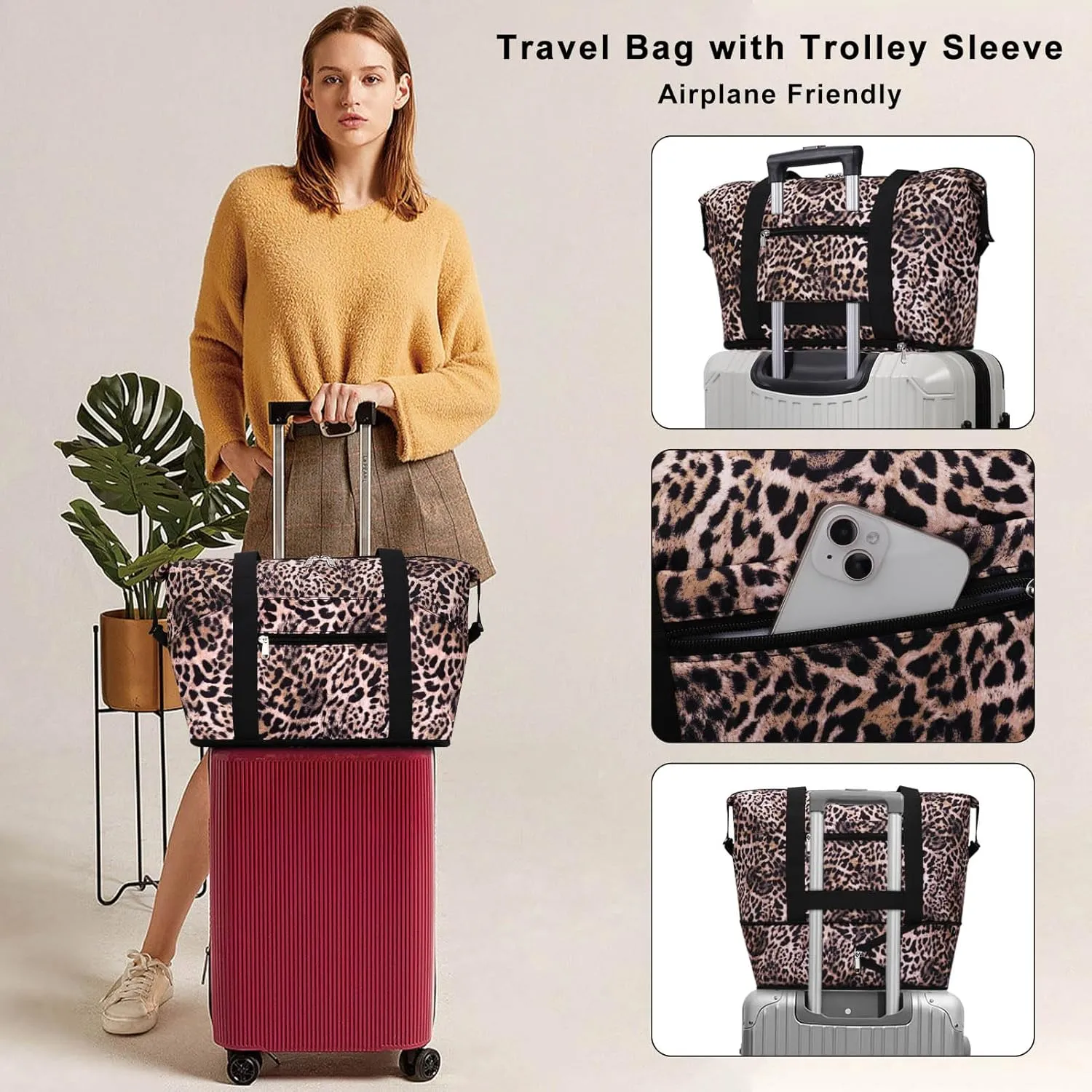 Expandable Duffel Bag for Women with Trolley Sleeve/Wet Pocket Weekender Travel Tote Large Carry On Overnight Luggage