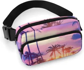 Fanny Pack for Women Men Tropical Palm Trees Belt Bag Sunset Sky Waist Pack Bum Bag for Running Cycling Hiking Travel Workout with Adjustable Strap