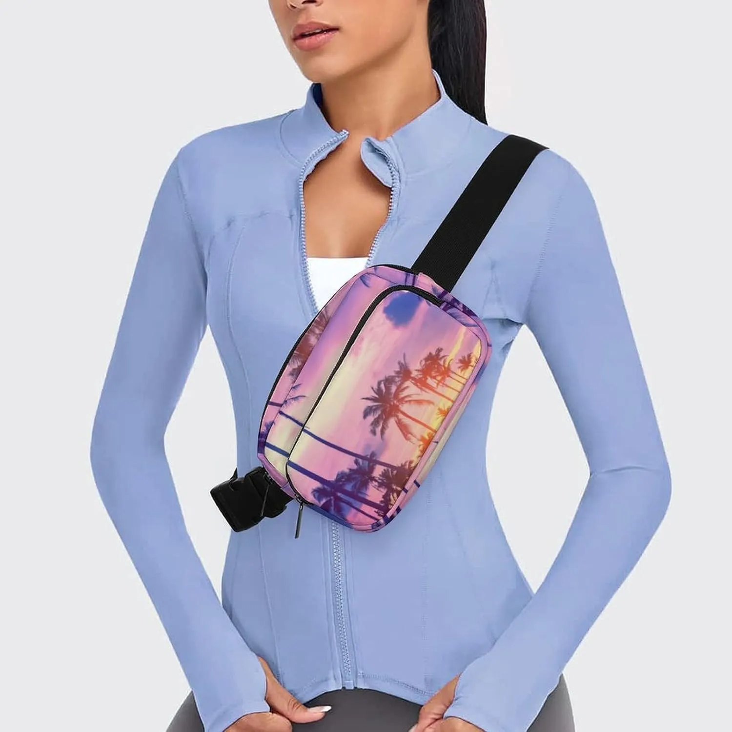 Fanny Pack for Women Men Tropical Palm Trees Belt Bag Sunset Sky Waist Pack Bum Bag for Running Cycling Hiking Travel Workout with Adjustable Strap