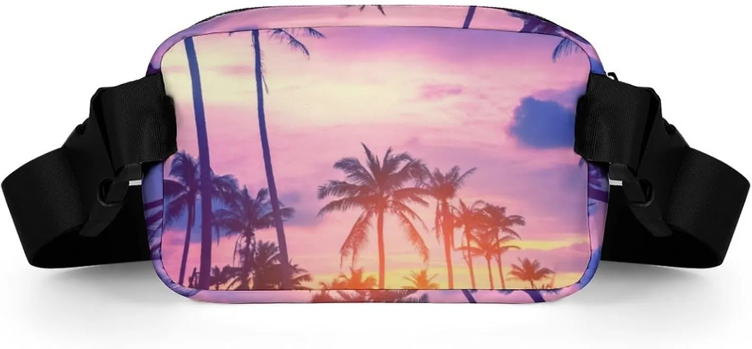 Fanny Pack for Women Men Tropical Palm Trees Belt Bag Sunset Sky Waist Pack Bum Bag for Running Cycling Hiking Travel Workout with Adjustable Strap