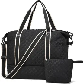 Foldie Travel Bag Expandable Weekender Bags for Women, Large Carry On Bag with USB Port, Overnight Bag with Shoes Compartment