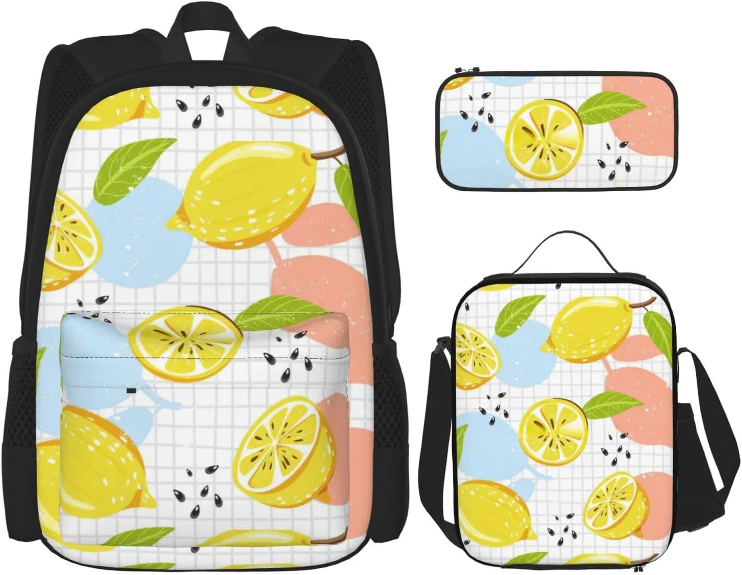 Fruits Lemon print 3-Piece Casual Backpack Set (Backpack   Waist Bag   Small Pouch), Unisex Daypack