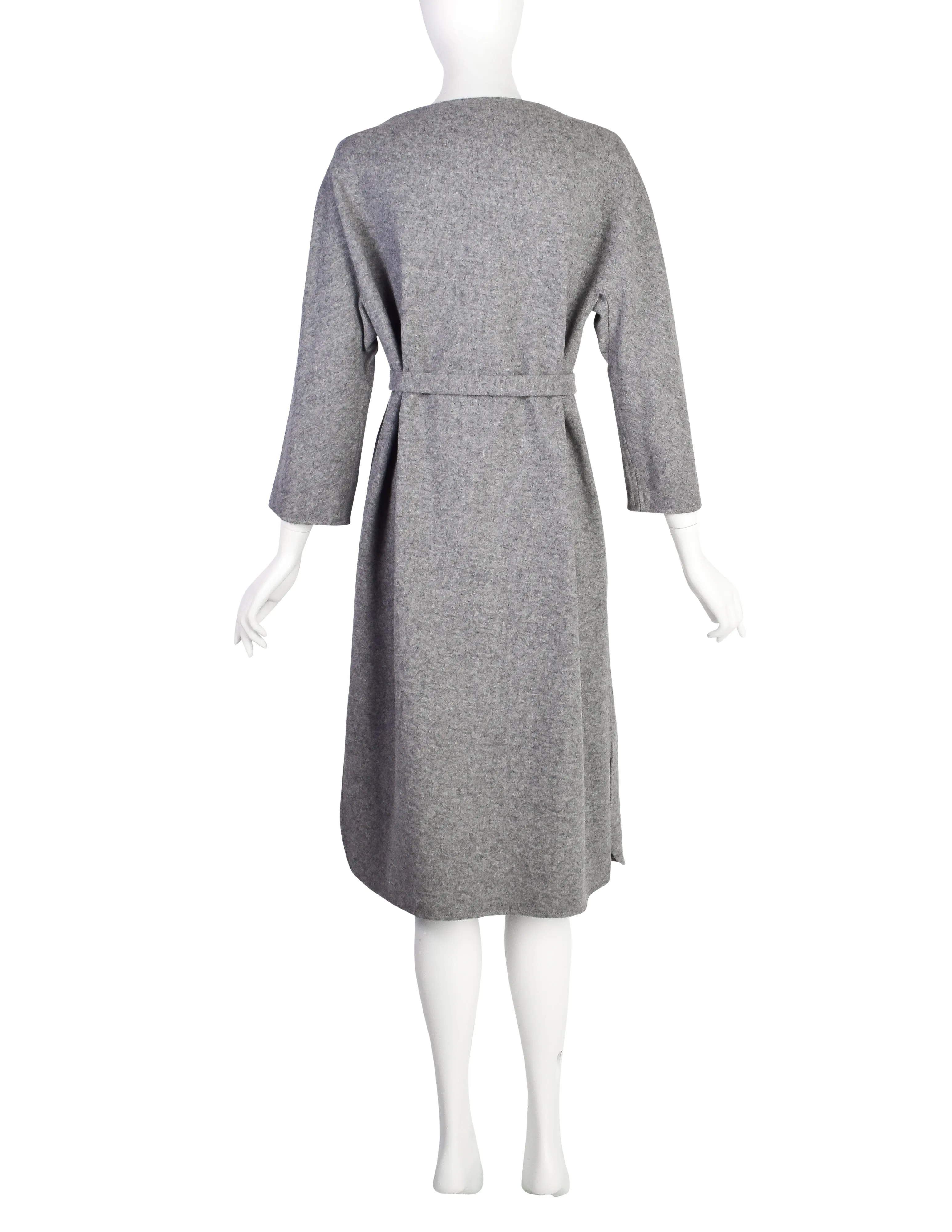 Halston Vintage 1970s Grey Melange Wool Belted Sack Dress