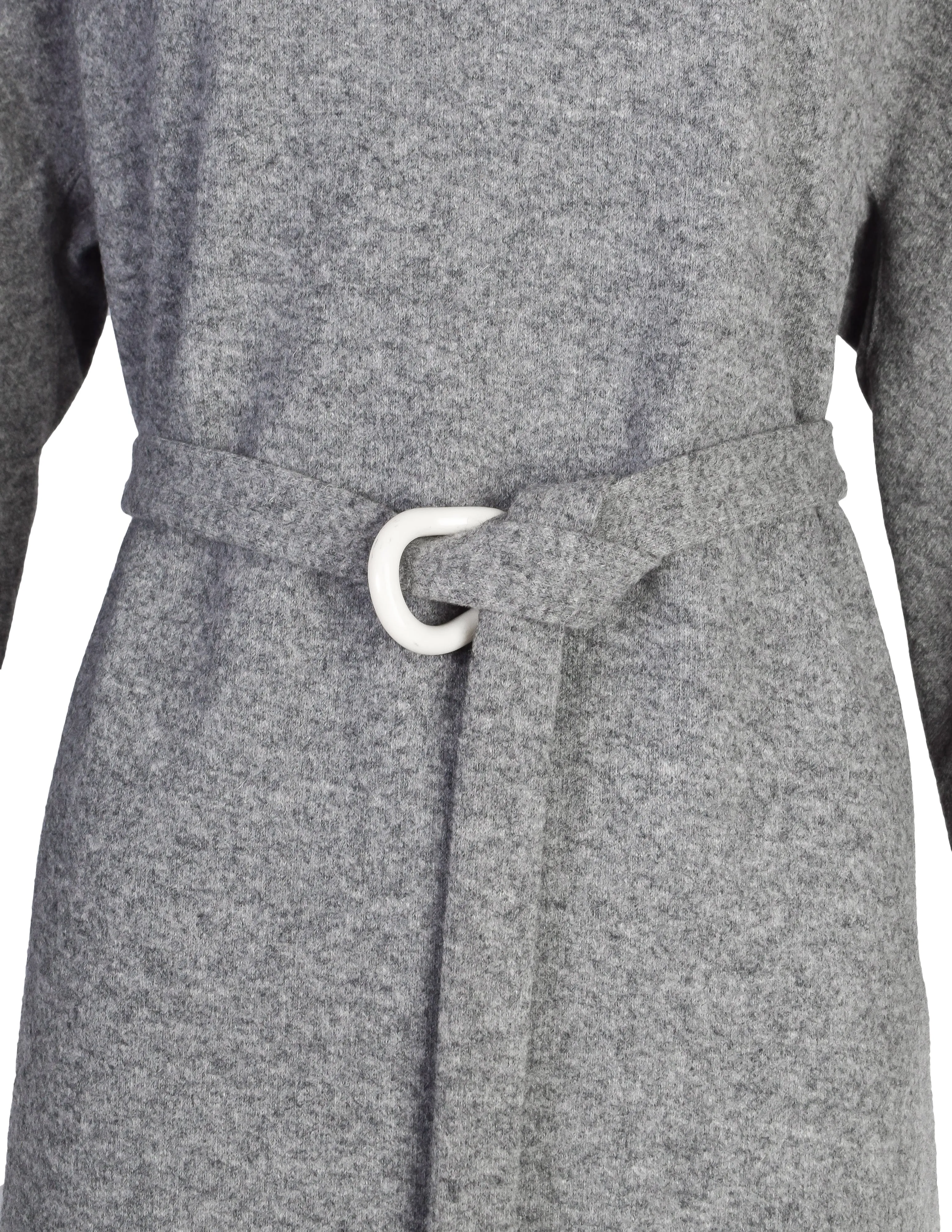 Halston Vintage 1970s Grey Melange Wool Belted Sack Dress