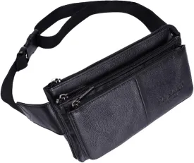 Hebetag Leather Fanny Pack Waist Pouch for Men Women Outdoor Travel Sports Hunting Hiking Camping Casual Hip Bum Belt Cell Phone Purse Wallet Pouch, Black