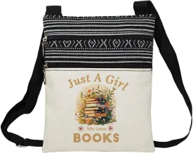Just Love Books Messenger Bag Small Ethnic Pattern Printed Adjustable Strap Crossbody Zipper Bag Phone Bag Wallet Cute Shoulder Handbag for Book Lovers Bookworms Women