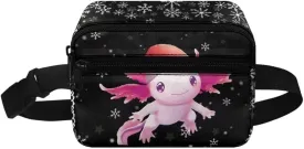 Kuiaobaty Axolotl Girls Sling Bag with Zipper Christmas Print Belt Bag for Party Plus Size Fanny Pack with Pockets Portable Waist Bag for Hiking Crossbody Bag for Kids Gift for Daughter
