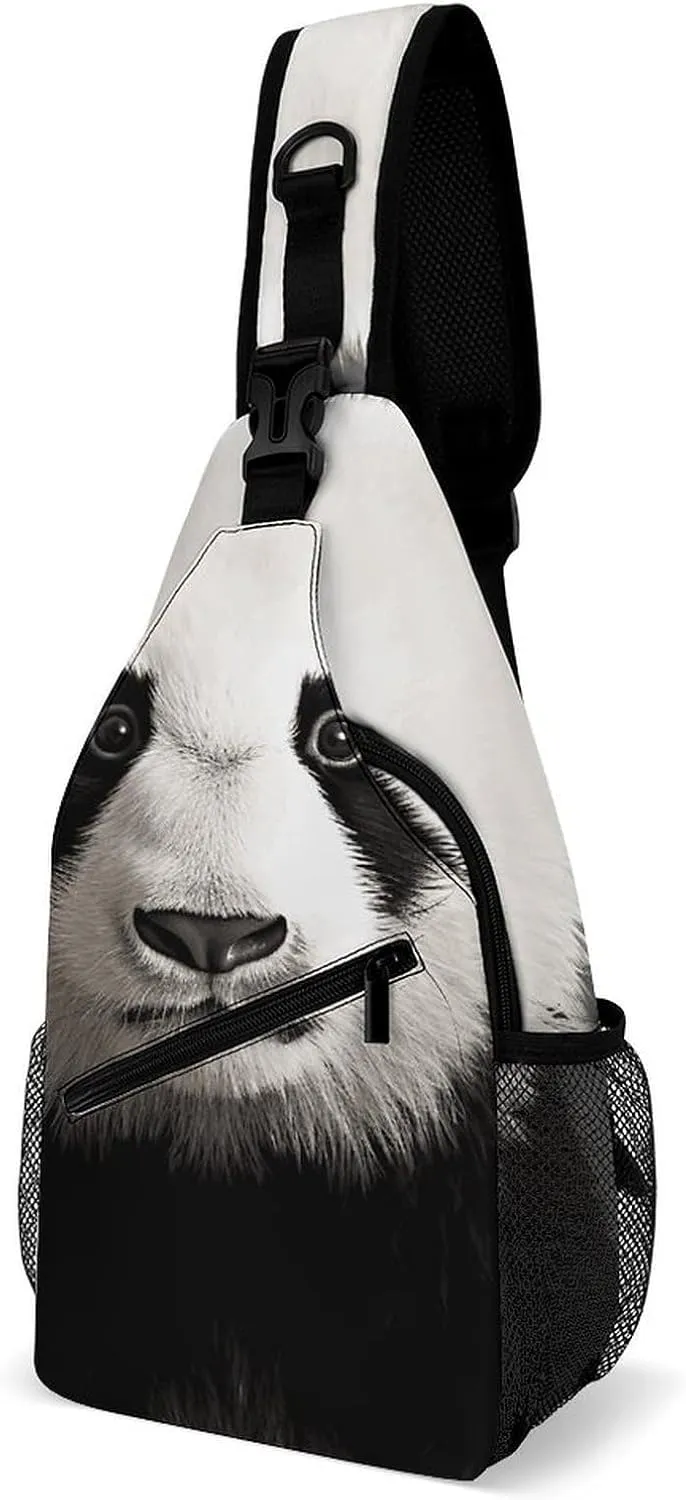 Lightweight Chest Bag Crossbody Bag Panda Bear Head Sling Backpack for Women Men Sports Travel