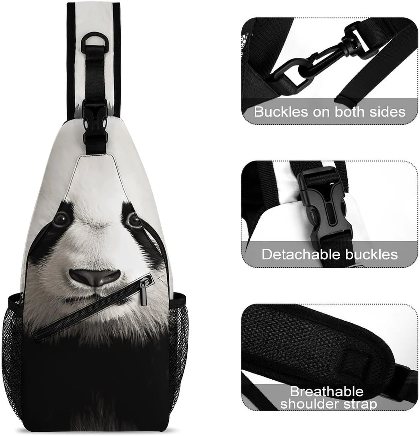 Lightweight Chest Bag Crossbody Bag Panda Bear Head Sling Backpack for Women Men Sports Travel