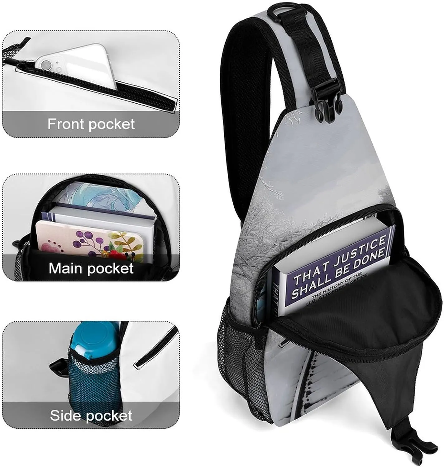 Lightweight Chest Bag Crossbody Bag Snowy Train Tracks Sling Backpack for Women Men Sports Travel