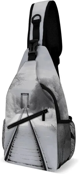 Lightweight Chest Bag Crossbody Bag Snowy Train Tracks Sling Backpack for Women Men Sports Travel