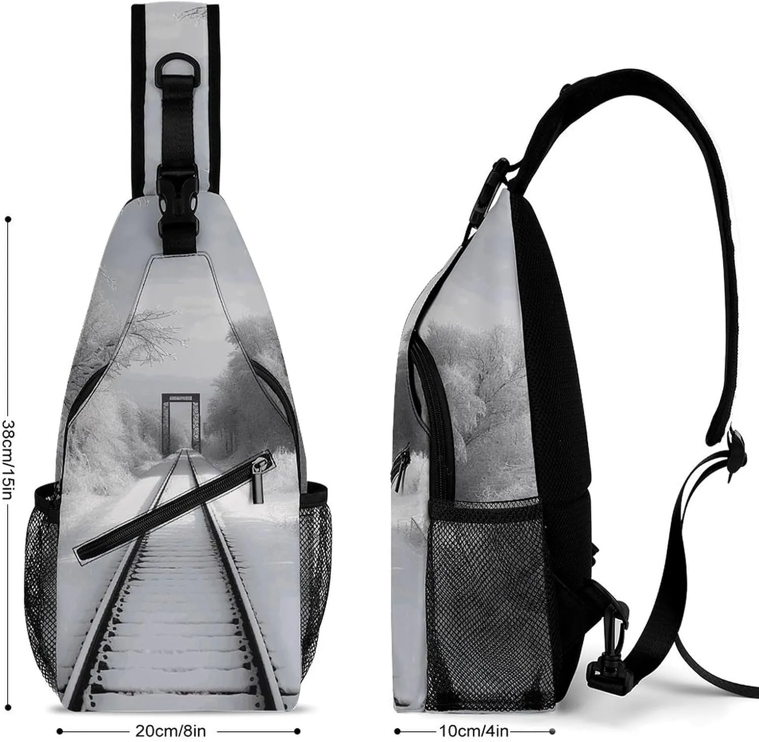 Lightweight Chest Bag Crossbody Bag Snowy Train Tracks Sling Backpack for Women Men Sports Travel