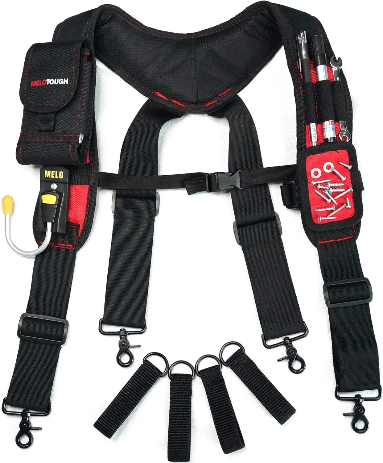 MELOTOUGH Magnetic Tool Belt Suspenders with Magnetic WristBand for Work Belt Padded Suspenders Constrcution