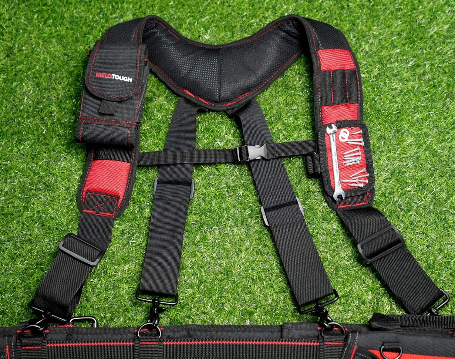 MELOTOUGH Magnetic Tool Belt Suspenders with Magnetic WristBand for Work Belt Padded Suspenders Constrcution