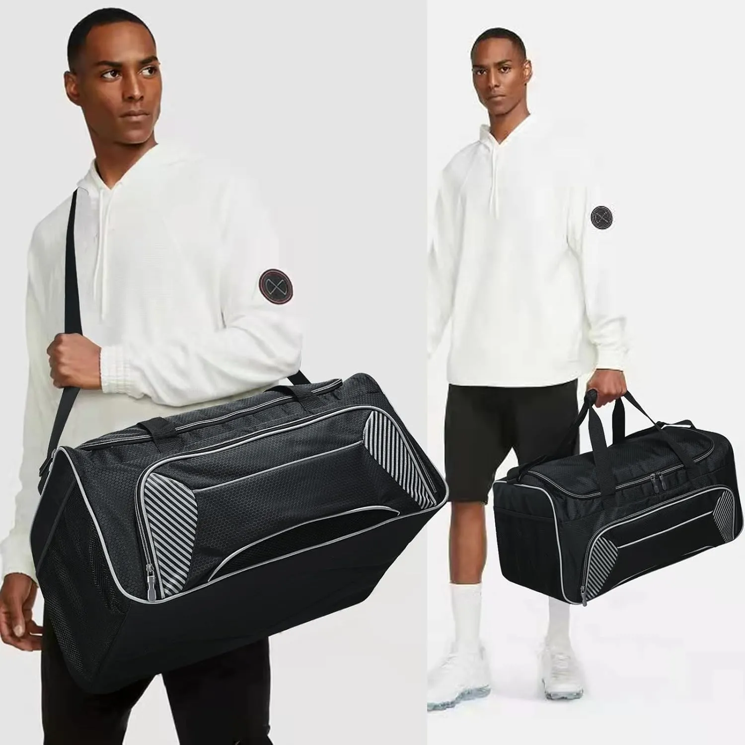 Mens Gym Bag 21 inch Large Overnight Weekender Duffle Bag for Travel Sport-Black/Grey