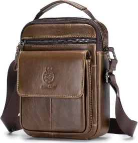 Men's Small Leather Shoulder Crossbody Messenger Bag, Man Purse Handbags for Men