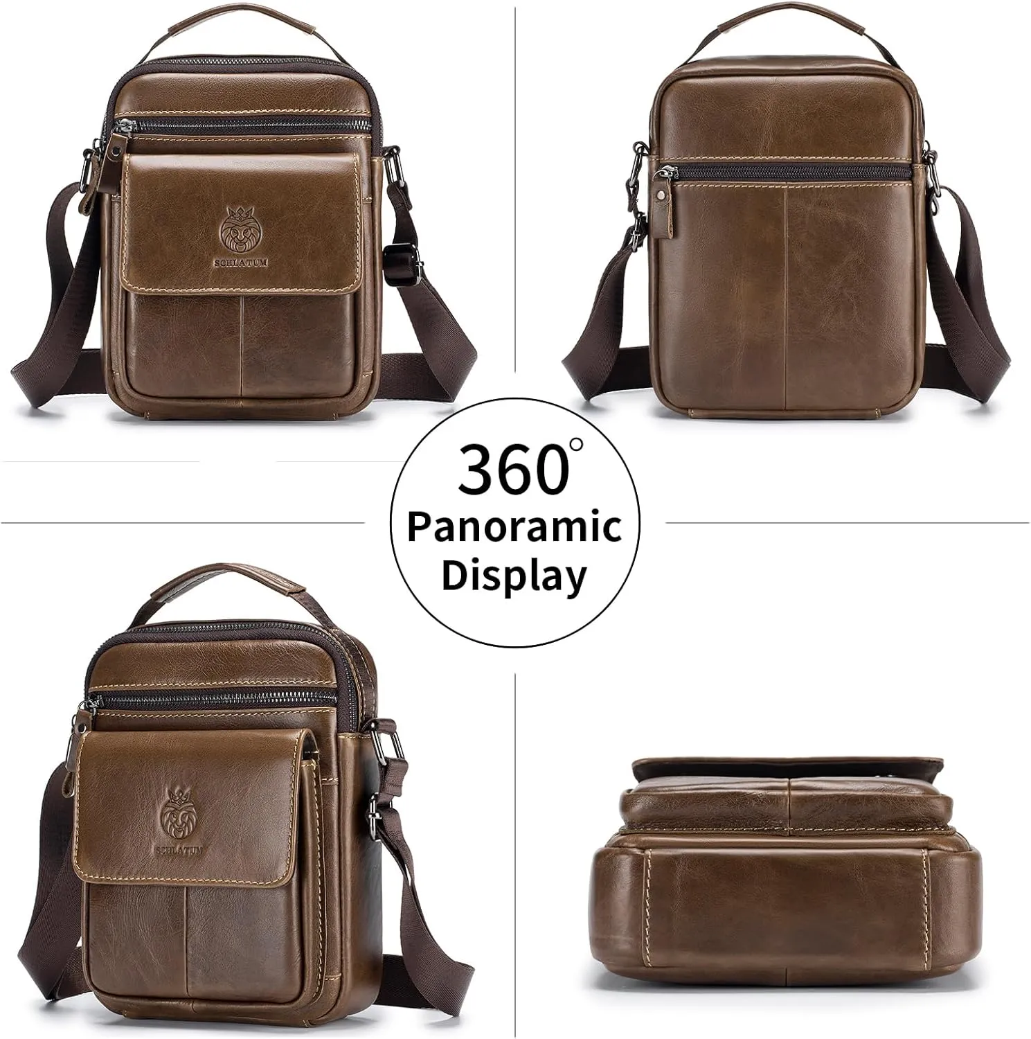 Men's Small Leather Shoulder Crossbody Messenger Bag, Man Purse Handbags for Men