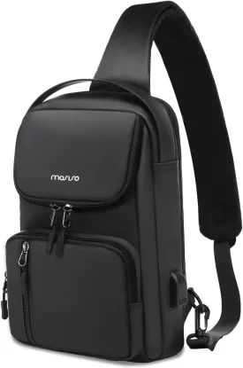 MOSISO Sling Bag Crossbody Sling Backpack with USB Charging Port for Men, Small Chest Daypack Purse Crossbody Shoulder Bag with 2 Raised Pockets for Hiking Casual Travel Commuting, Black