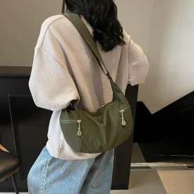 Nylon Crossbody Bag for Women, Lightweight Shoulder Purse with Zipper, Trendy Crescent Sling Bag with Adjustable Stap